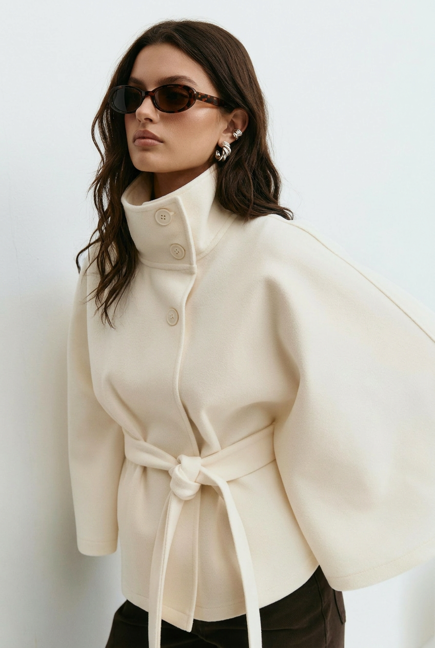 Elance Belted Cape - Mini Dress