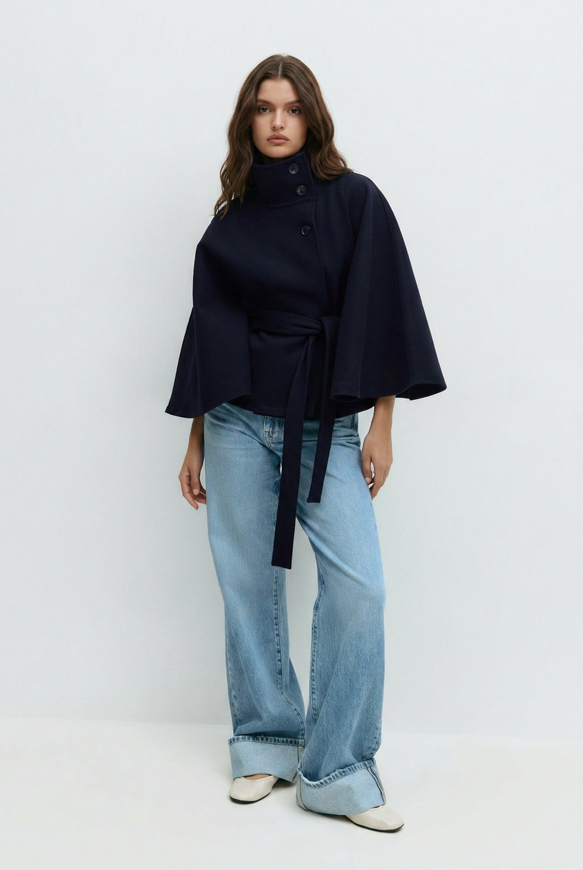 Elance Belted Cape - Mini Dress