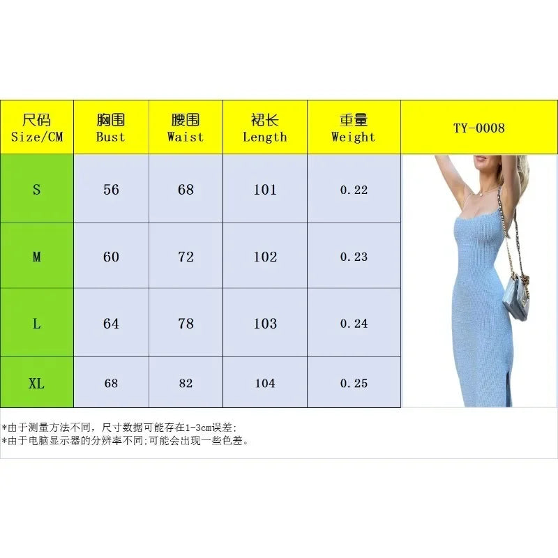 Elegant Knit Sexy Long Bodycon Dress Women Summer Sleeveless Blackless Halter Neck Spaghetti Strap Dresses High Split Vestidos