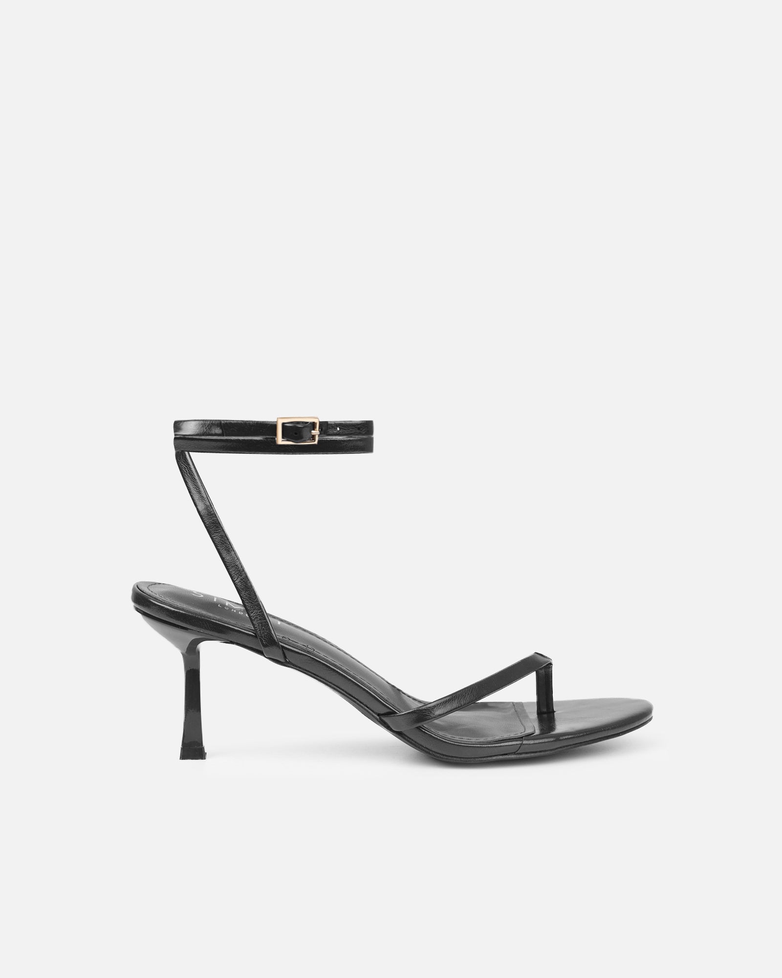 Deanna Black Shiny Toe Thong Low Heeled Sandals