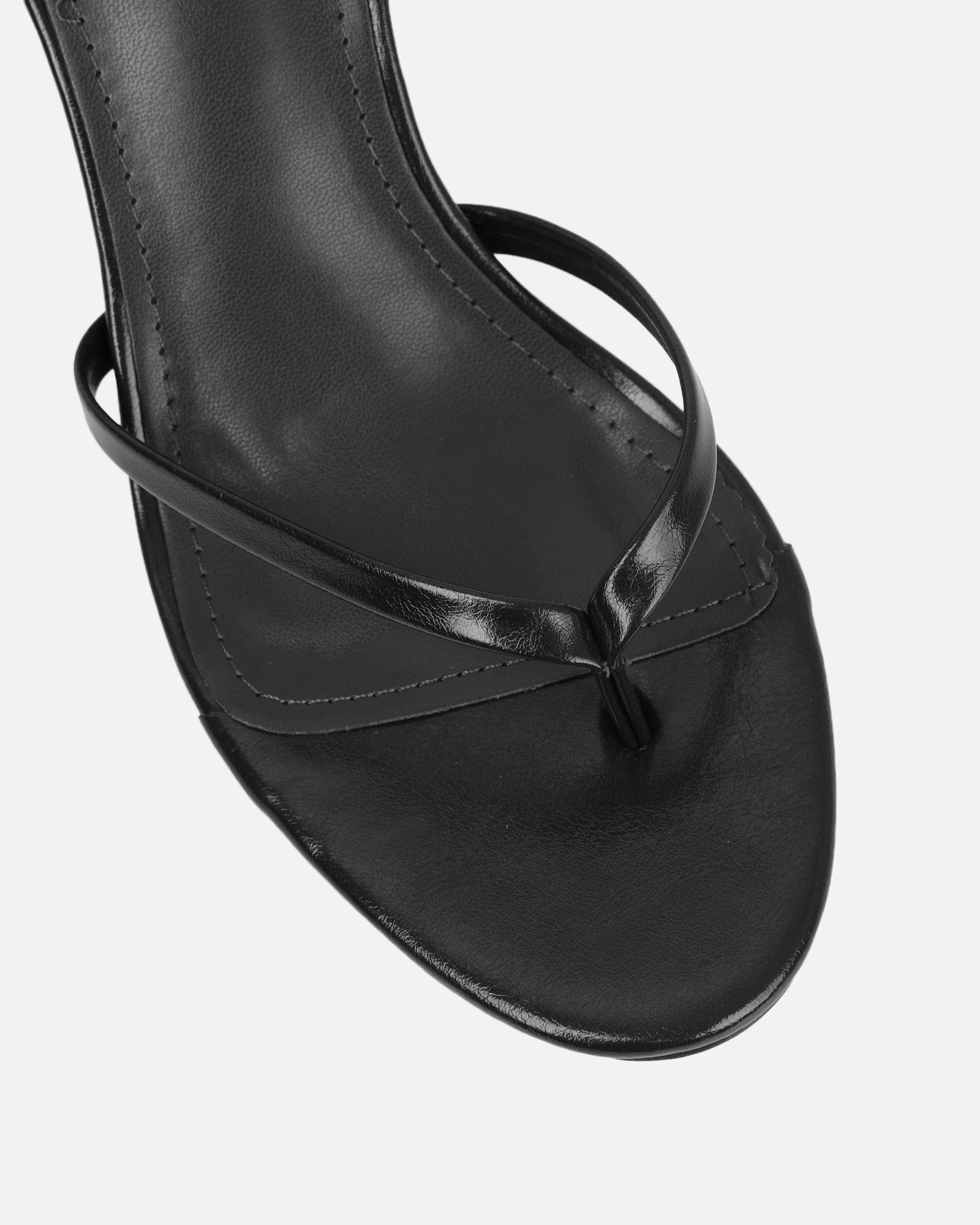 Deanna Black Shiny Toe Thong Low Heeled Sandals